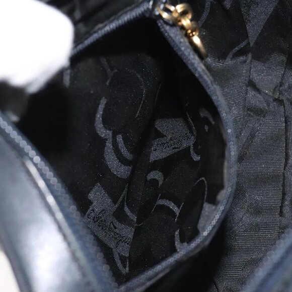 Salvatore Ferragamo Vala Shoulder Bag Leather Navy Gold Auth - Picture 9 of 16